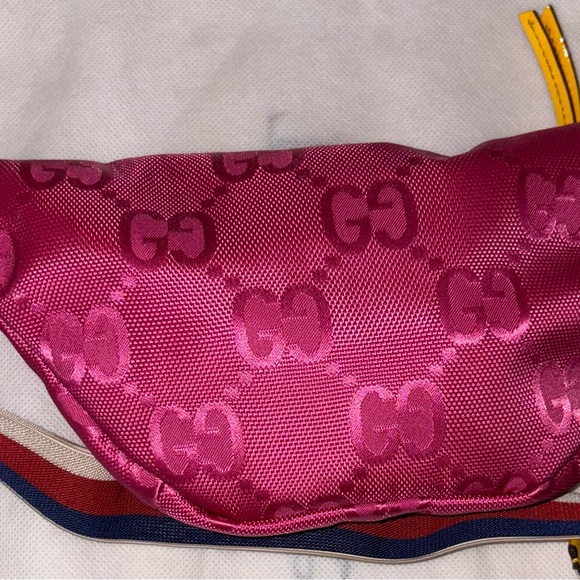 GUCCI SYLVIE SIGNATURE PINK GG FANNY PACK BELT BAG GIRLS WEB STRIPE WAIST STRAP - Picture 8 of 15